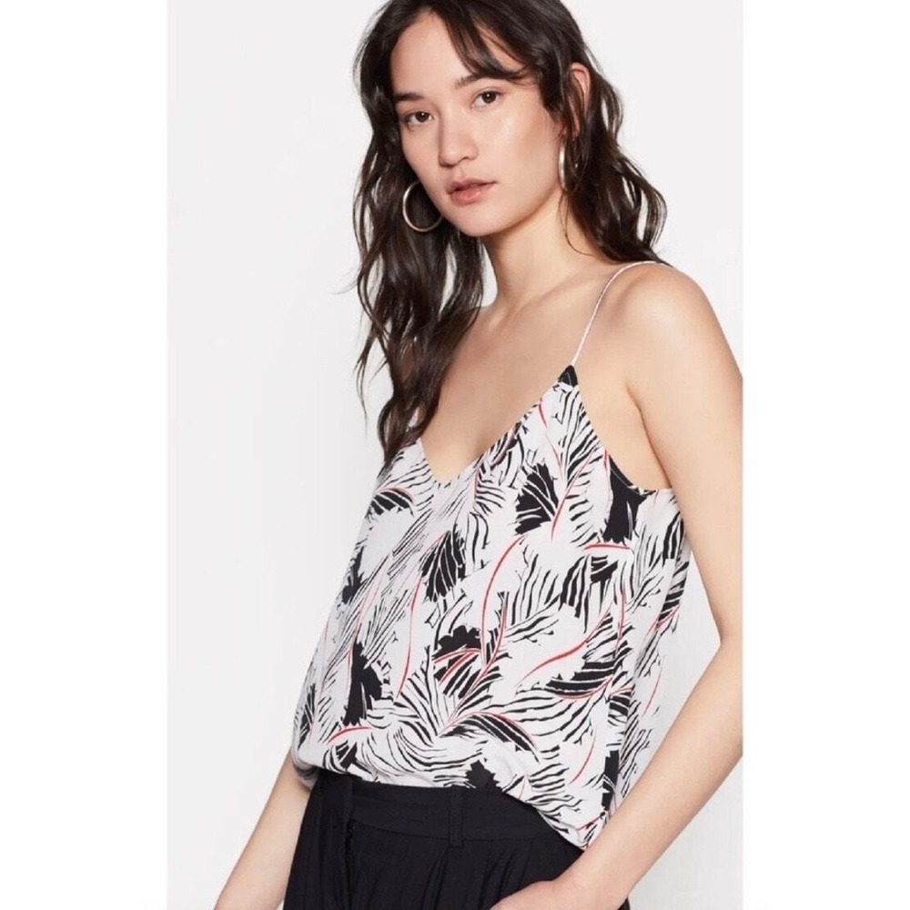 EQUIPMENT Layla Silk Print Cami Women Small White Black Leaf Print Tank Top
